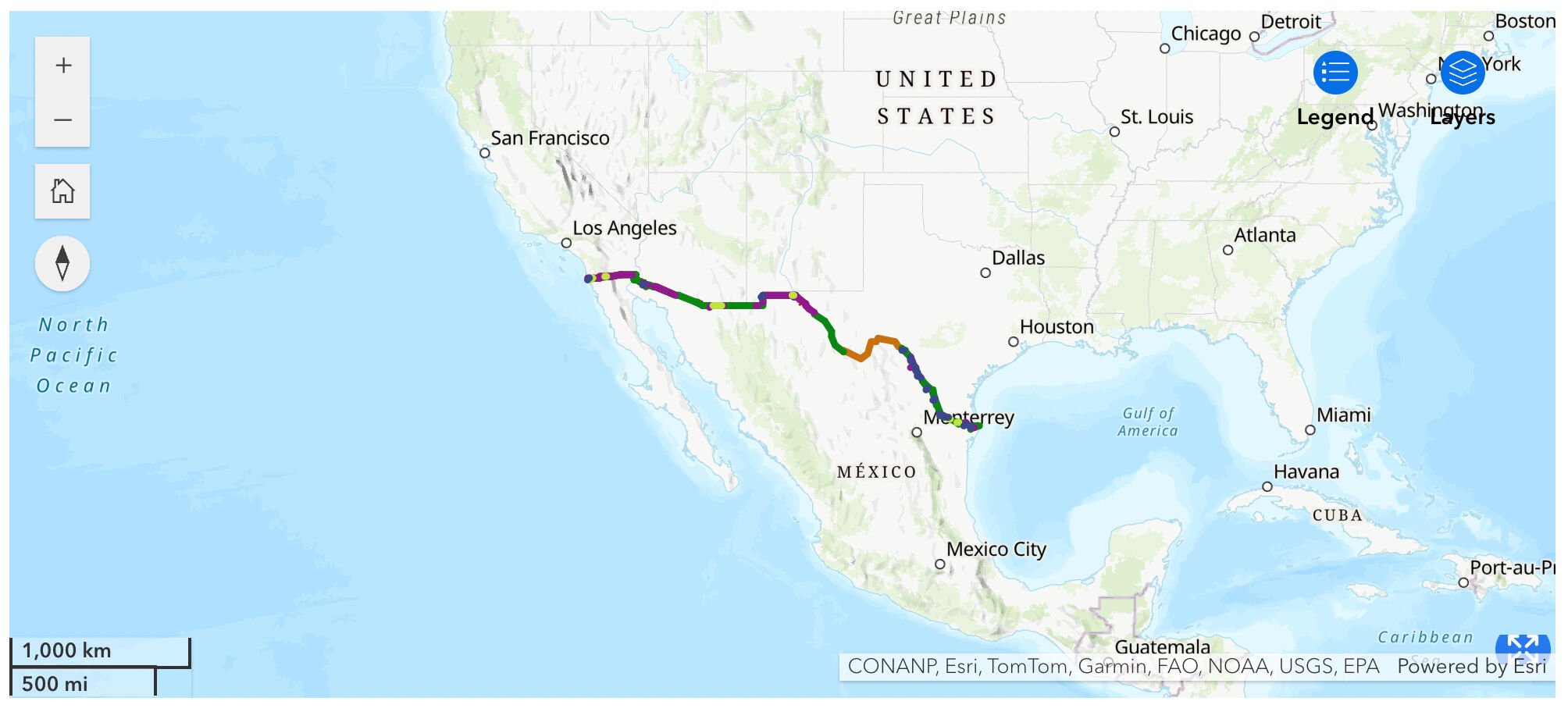 Border wall map